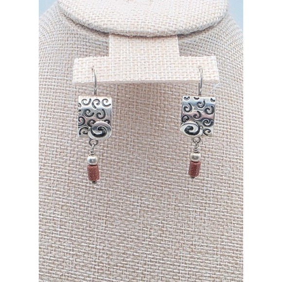 Vtg SILPADA Signed‎ Earrings Semi-Precious Goldstone 925 Sterling Silver Spiral